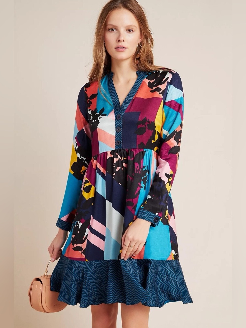 Maeve Anthropologie Gillian Abstract Geometric Floral Long-Sleeve $150 msrp xs